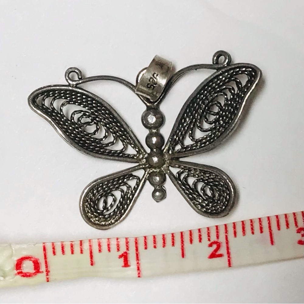 Sterling Silver 925 detailed Butterfly Pendant charm beautiful filigree